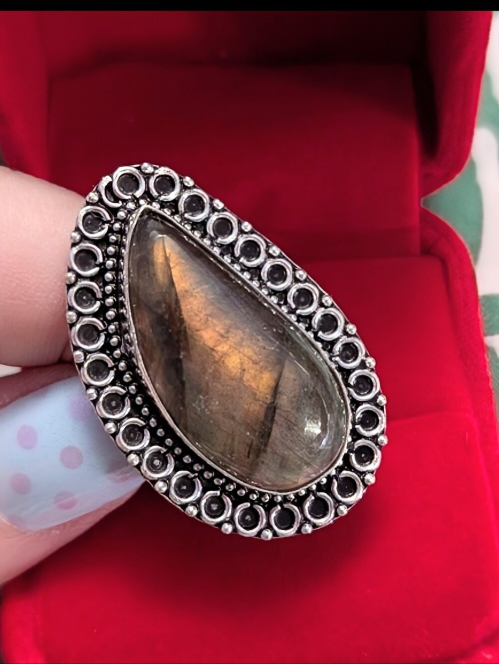 Vintage Orange 🧡 Flash Labradorite Gemstone In 925 Silver Setting SZ 8
